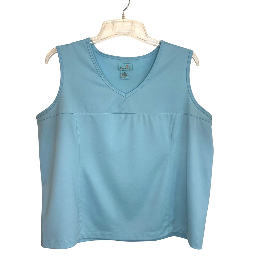 Tangerine Tank Top Women 1X Blue Poly Spandex V-Neck Active Athleisure Classic